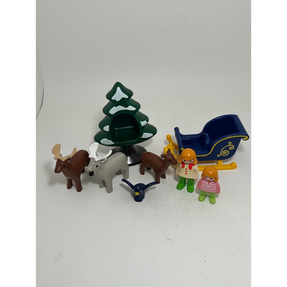 Playmobil 1.2.3‎ Christmas Sleigh Reindeer Tree Figures Winter Set Toddler Toy